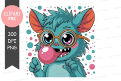 Blue monster blowing pink bubblegum glasses Product Image 1