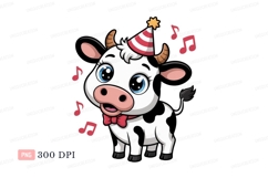 Cute cow wearing party hat and bow tie cartoon Product Image 1