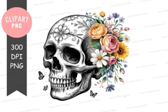Floral adorned skull with butterflies flowers roses Product Image 1