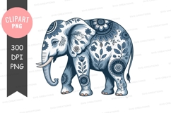 Ornate Elephant With Floral Patterns blue white Product Image 1