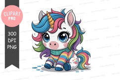 Cute colorful unicorn wearing sweater cartoon fantasy Product Image 1
