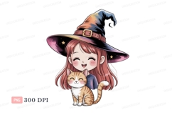 Girl witch hat cat orange Product Image 1