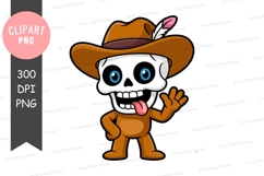 Cartoon skeleton wearing cowboy hat feather blue Product Image 1