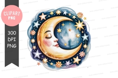 Sleeping moon with stars and flowers night Product Image 1
