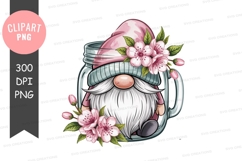 Pink gnome in jar with blossoms flowers Product Image 1