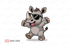 Cool rhino dancing with sunglasses cartoon animal Product Image 1