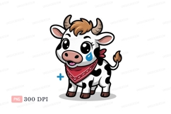 Sad cartoon cow with bandana crying Product Image 1