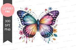 Colorful butterfly with floral accents watercolor insect Product Image 1