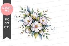 White magnolia blossoms with green leaves yellow buds Product Image 1