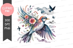 Floral bird in flight with clouds watercolor Product Image 1