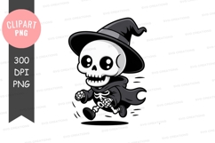Cute skeleton wearing witch hat running image Product Image 1