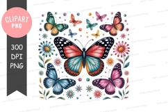 Colorful butterflies and flowers on black butterfly Product Image 1