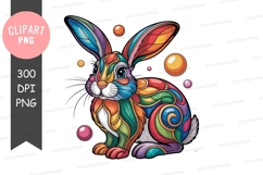 Colorful mosaic rabbit with floating spheres abstract Product Image 1