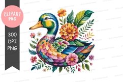 Colorful duck surrounded by flowers bird floral Product Image 1