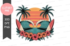 Tropical beach scene with palm trees and ocean waves Product Image 1