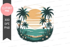 Tropical surf scene with palm trees and hibiscus flowers Product Image 1