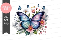 Large butterfly surrounded by flowers pink white Product Image 1