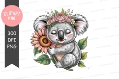 Cute koala hugging sunflower with floral crown image Product Image 1