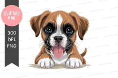 Adorable boxer puppy peeking over surface canine brown Product Image 1