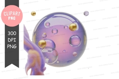 Golden spheres floating in iridescent bubbles abstract Product Image 1