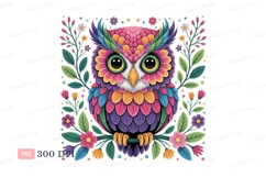 Colorful owl surrounded by flowers leaves branches Product Image 1