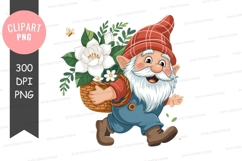 Cheerful gnome carrying basket flowers white green Product Image 1