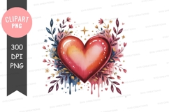 Red heart surrounded by floral elements pink yellow Product Image 1