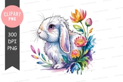 Fluffy white rabbit surrounded by colorful flowers Product Image 1