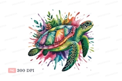 Colorful sea turtle splash art ocean paint Product Image 1
