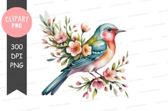Colorful bird with pink and orange blossoms image Product Image 1