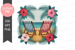 Beach chairs tropical flowers ocean image Product Image 1