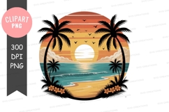 Tropical sunset beach palm trees ocean image Product Image 1