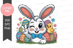 Cute easter bunny and chick clipart Product Image 1