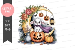 Cute halloween rabbit on pumpkin clipart Product Image 1