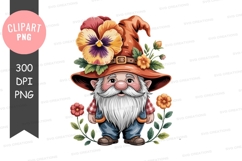 Whimsical garden gnome with flower hat clipart Product Image 1