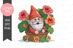 Happy garden gnome in flower basket clipart Product Image 1