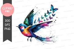 Vibrant watercolor bird with butterflies clipart Product Image 1
