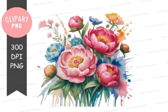 Vibrant watercolor floral bouquet clipart Product Image 1