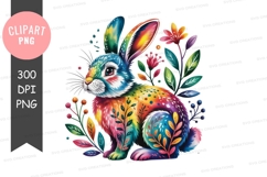 Vibrant watercolor rainbow rabbit clipart Product Image 1