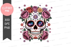 Vibrant floral sugar skull with galaxy eyes clipart Product Image 1