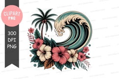 Vintage tropical wave and hibiscus clipart Product Image 1
