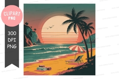Retro tropical beach sunset illustration Product Image 1