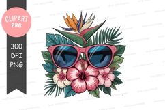 Pink sunglasses with tropical flowers clipart Product Image 1