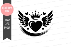 Winged heart with crown and halo clipart Product Image 1
