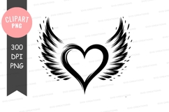 Subtle dark heart with wings clipart Product Image 1