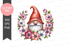 Watercolor gnome clipart with flower wreath Product Image 1