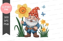 Happy garden gnome with daffodil clipart Product Image 1