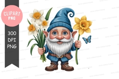 Gnome with daffodil bouquet clipart Product Image 1