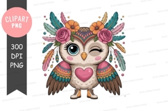 Cute boho owl clipart with flowers and feathers Product Image 1