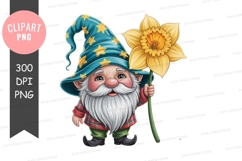 Cute gnome holding daffodil clipart Product Image 1